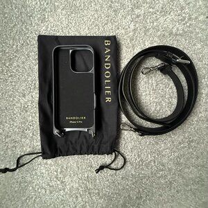 Bandolier Hailey Side Slot Leather Crossbody - Black/Silver - 16 / iPhone Pro